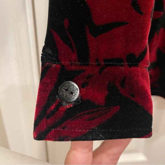 Vtg 90s Kathie Lee Velvet Button Up Women’s Large Black Red Floral Whimsigoth - Picture 4 of 10